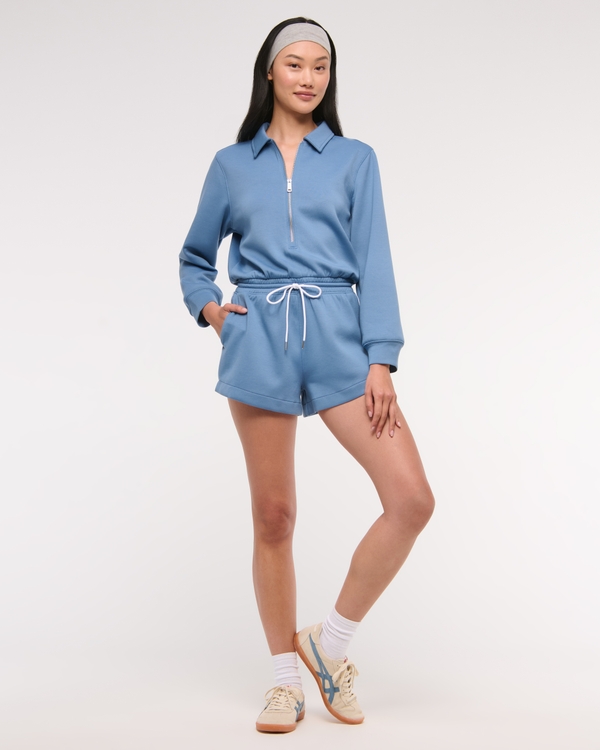 YPB neoKNIT Long-Sleeve Half-Zip Romper, Light Blue view 2