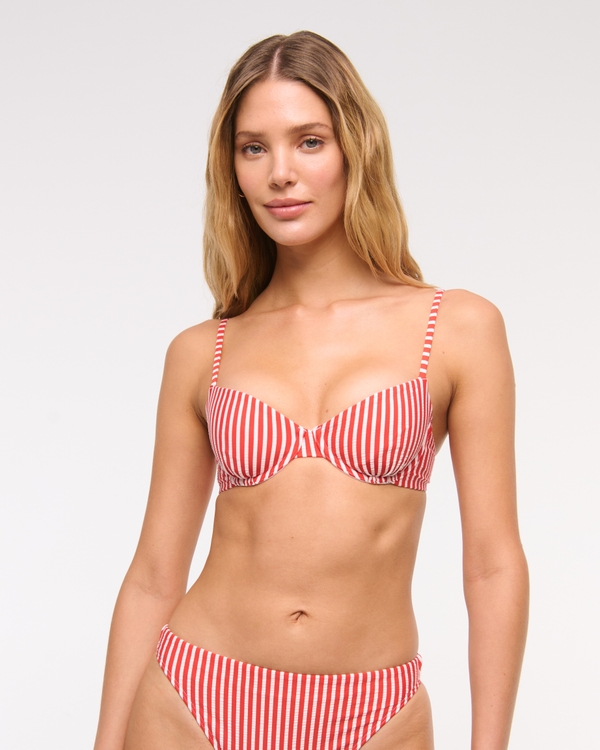 Balconette Underwire Bikini Top, Red Stripe view 2