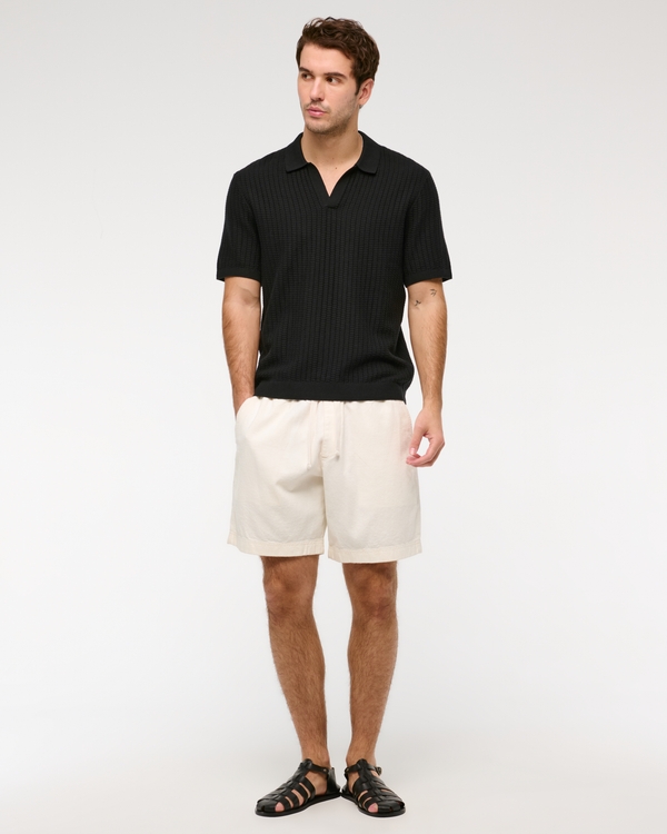 Classic Stitch Johnny Collar Sweater Polo, Black view 2