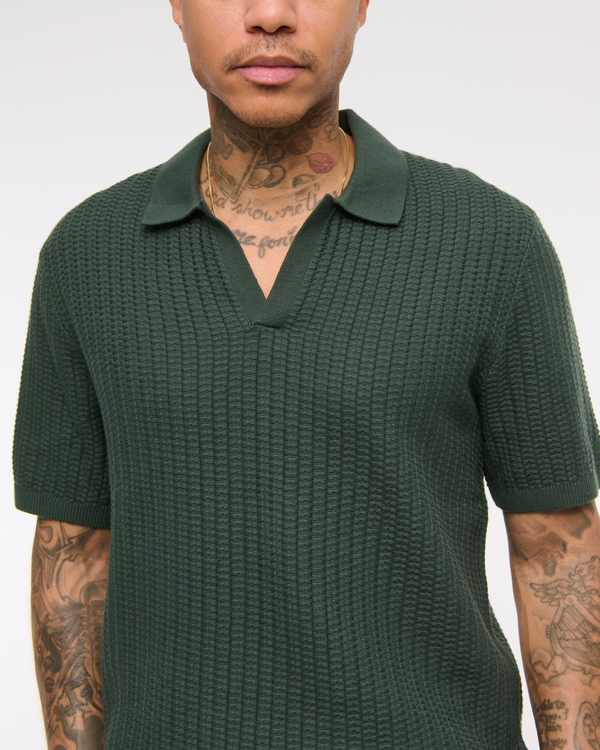 Classic Stitch Johnny Collar Sweater Polo, Forest Teal view 2