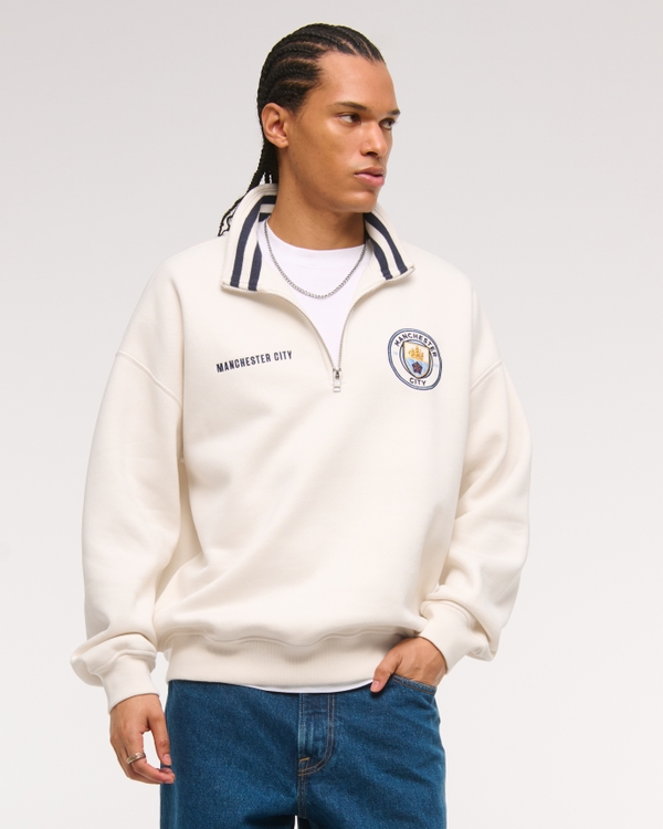 Manchester City FC Graphic Half-Zip Sweatshirt, Cream view 1