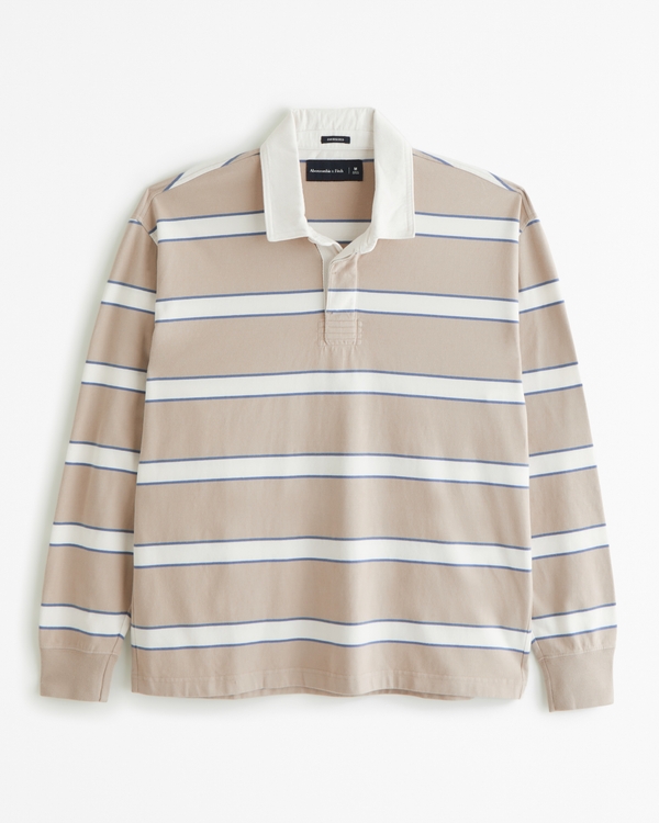 Long-Sleeve Rugby Polo, Clay Brown Stripe view 1