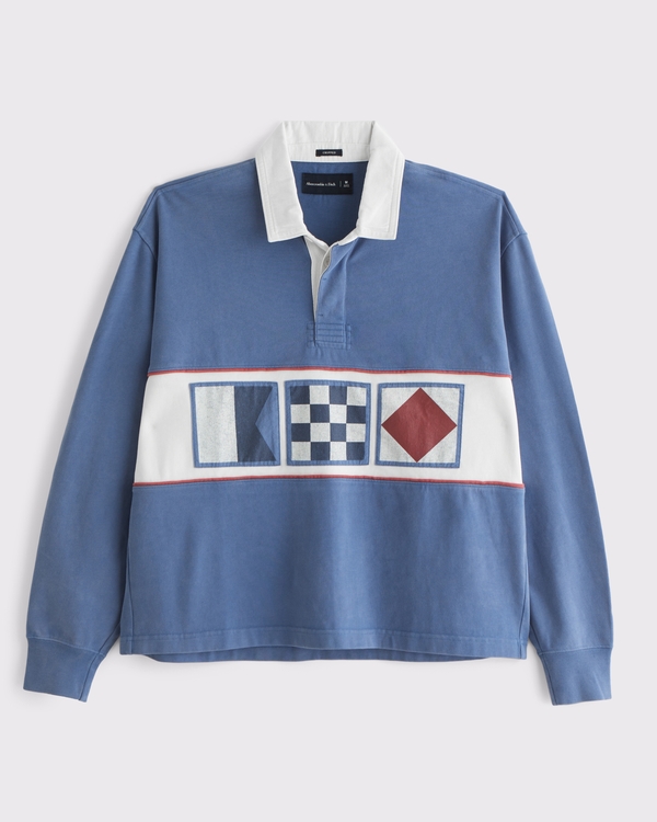 Long-Sleeve Cropped Rugby Polo, Classic Navy view 2
