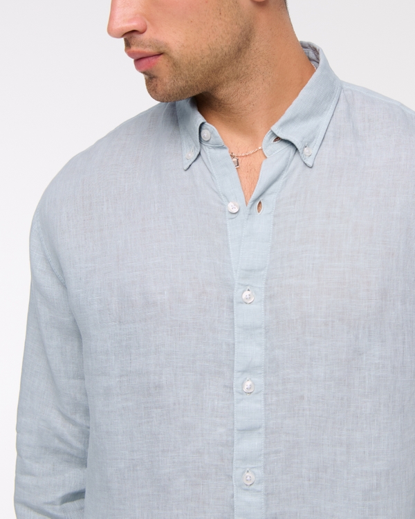 Linen Button-Up Shirt, Sky Blue view 2