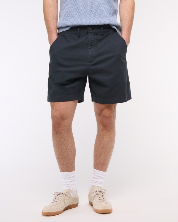 Linen-Blend Plainfront Short, Navy view 2