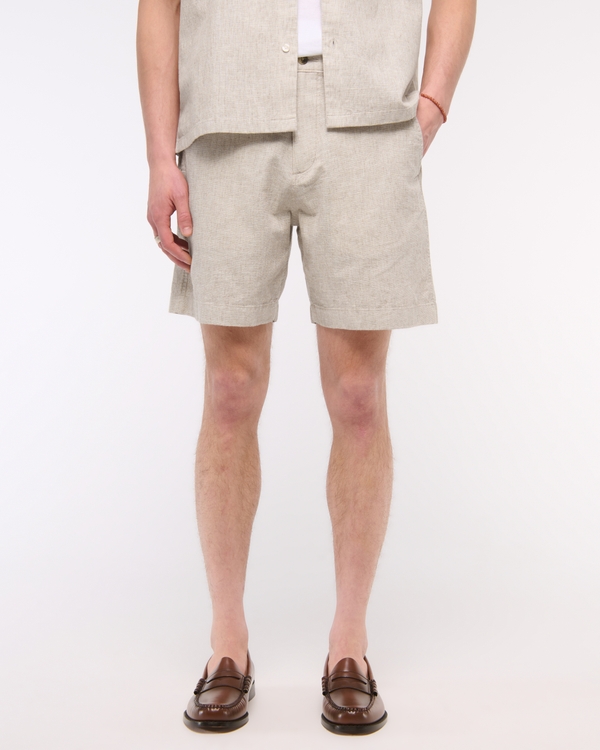 Linen-Blend Plainfront Short, Beige view 2