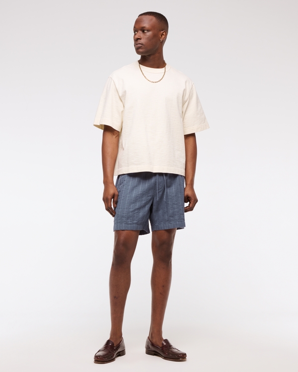 Textured Pull-On Short, Vintage Indigo Stripe view 1