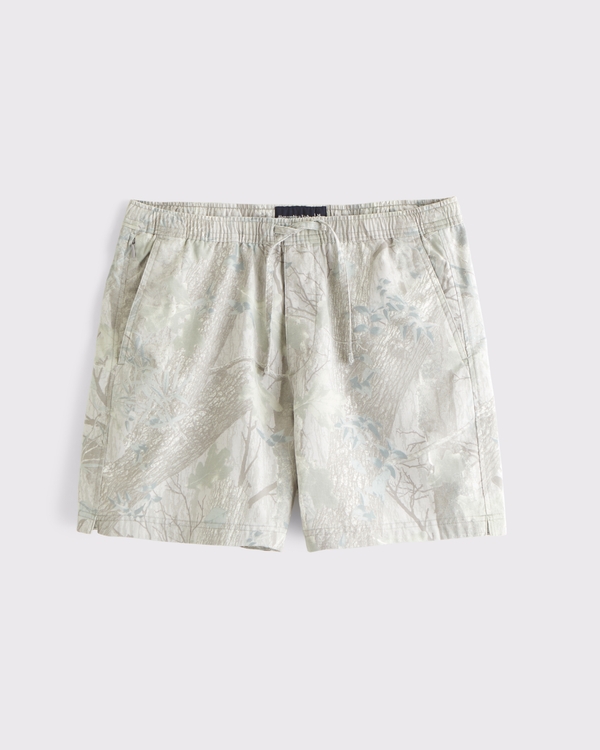 Cotton-Blend Pull-On Short, Olive Camo view 1