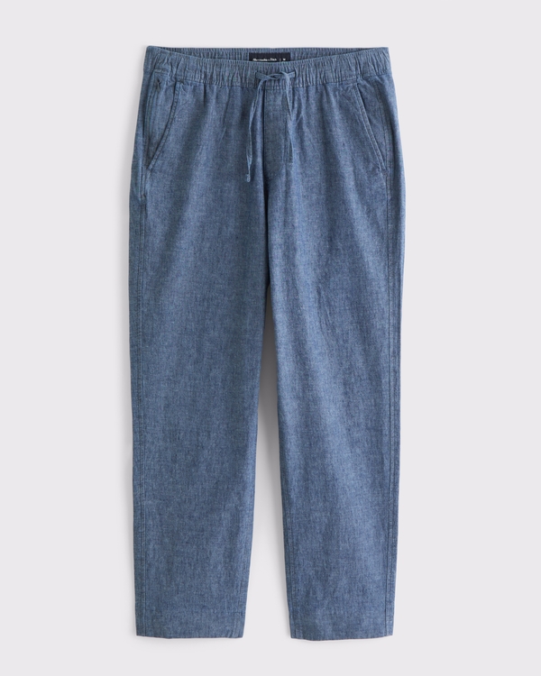 Loose Linen-Blend Pull-On Pant, Navy view 1