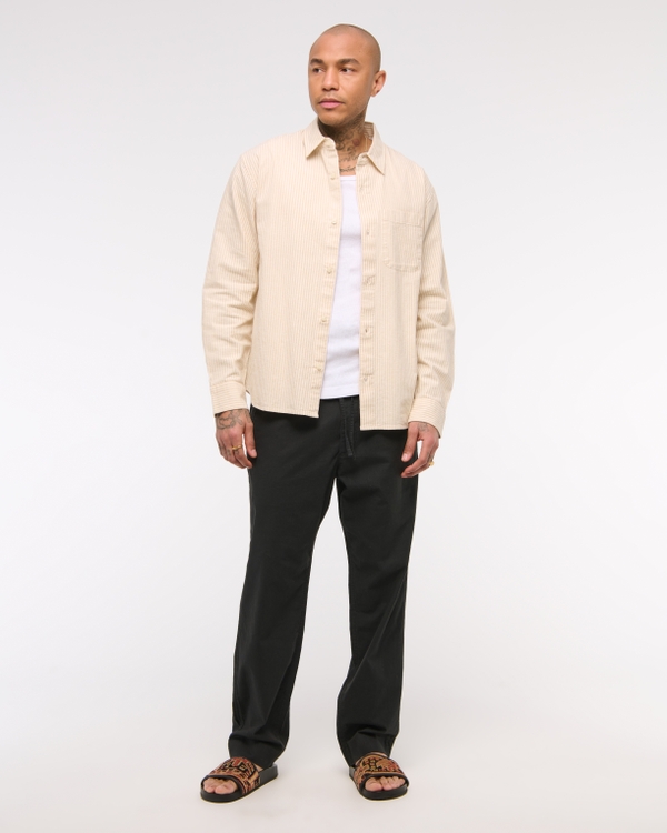 Loose Linen-Blend Pull-On Pant, Black view 1