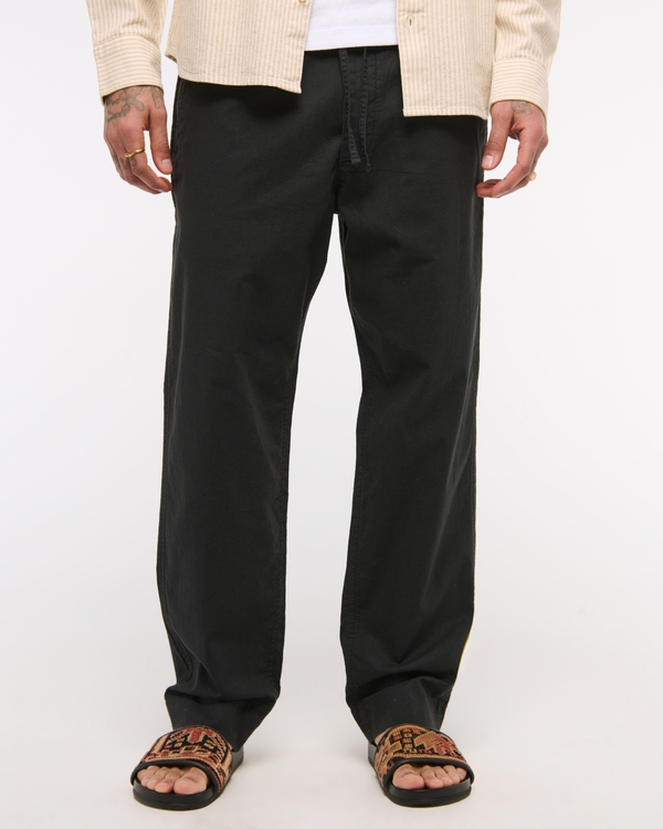 Loose Linen-Blend Pull-On Pant, Black view 2