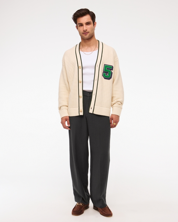 Baggy Tailored Linen-Blend Trouser, Black Stripe view 1