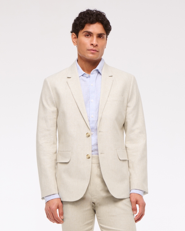 The A&F Collins Classic Linen-Blend Blazer, Natural Texture view 1