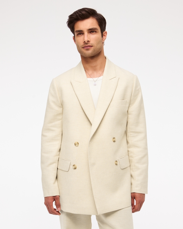 The A&F Collins Double-Breasted Cotton-Texture Blazer, Cream view 1