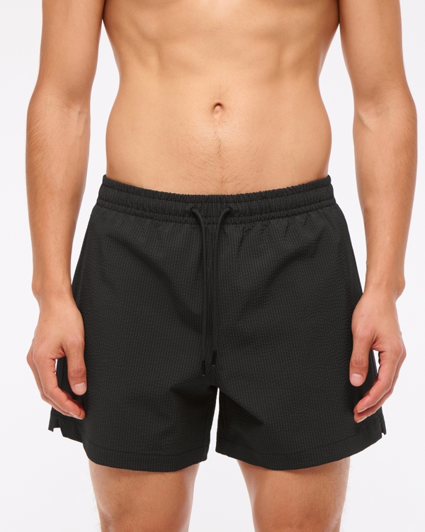 Pull-On Seersucker Swim Trunk, Black Stripe view 1
