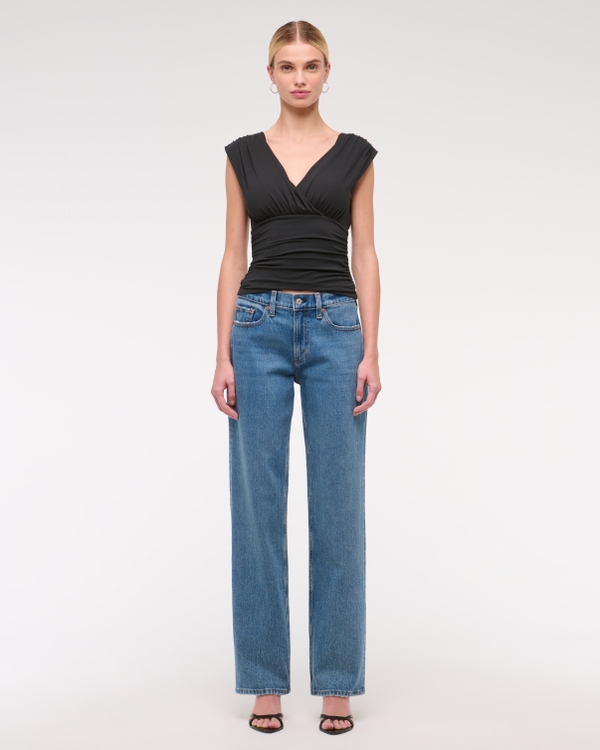 Ruched V-Neck Top, Black view 2