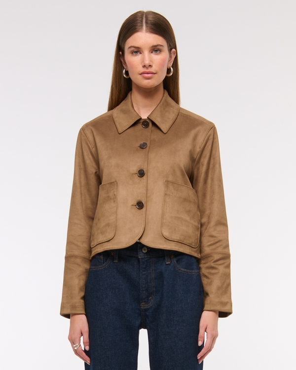 Vegan Suede Button-Through Jacket, Toasted Taupe view 2