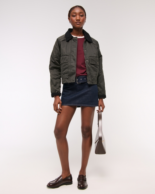 Short Waxed Chore Jacket, Black view 2