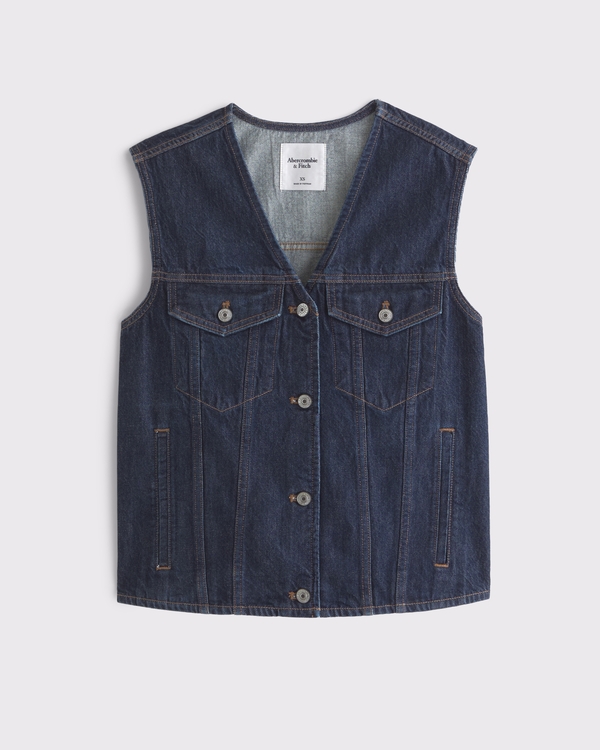 V-Neck Denim Vest, Dark Wash view 1