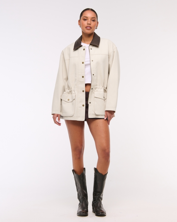 Cinched Waist Workwear Jacket, Light Beige view 2