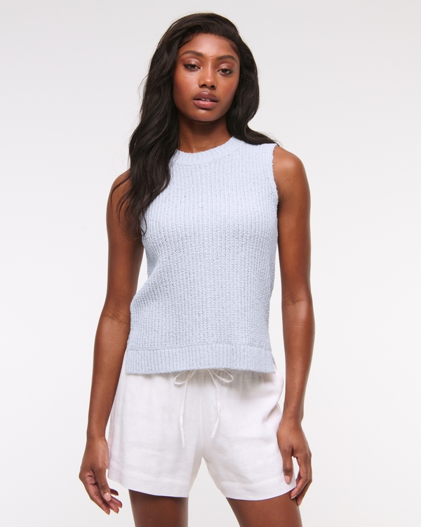 Textural Crew Sweater Shell Tank, Light Blue view 1