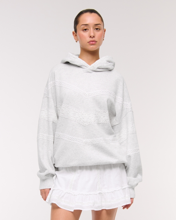 Lace-Trim Oversized Sunday Hoodie, Light Gray view 1