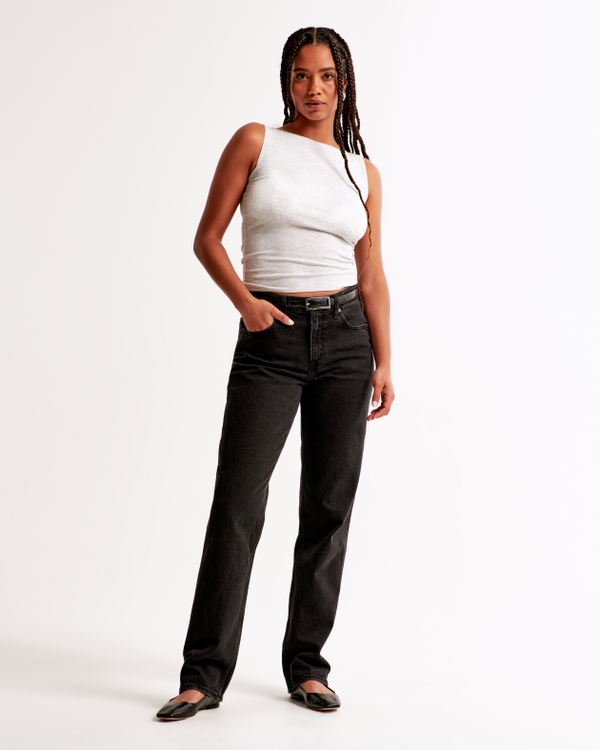 Curve Love Mid Rise 90s Straight Jean, Black view 1