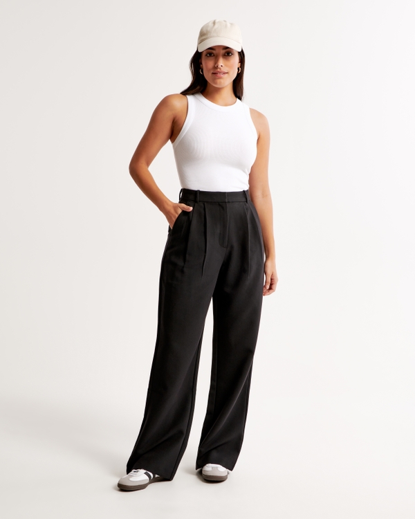 Curve Love A&F Sloane Tailored Wide Leg Pant, Black view 1