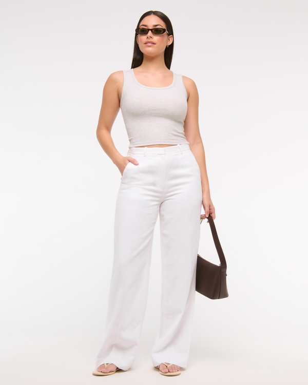Curve Love Tailored Linen-Blend Wide Leg Pant, White view 1