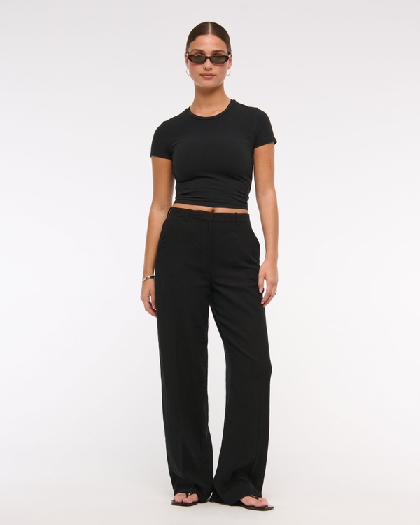 Curve Love Tailored Linen-Blend Wide Leg Pant, Black view 1