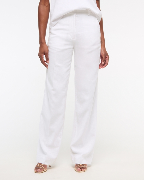 Tailored Linen-Blend Wide Leg Pant, White view 2