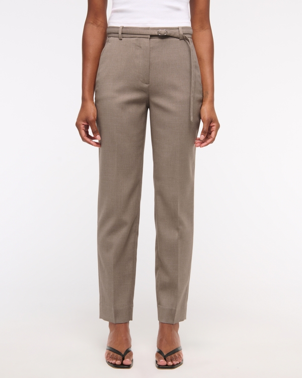 High Rise Belted Ankle Straight Pant, Brown view 2