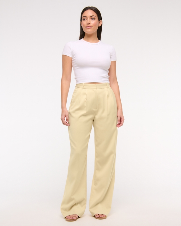 Curve Love A&F Sloane Tailored Wide Leg Pant, Yellow view 1