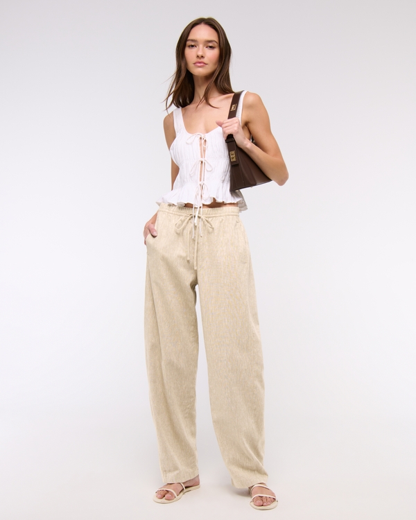 Linen-Blend Barrel Pull-On Pant, Oatmeal view 1