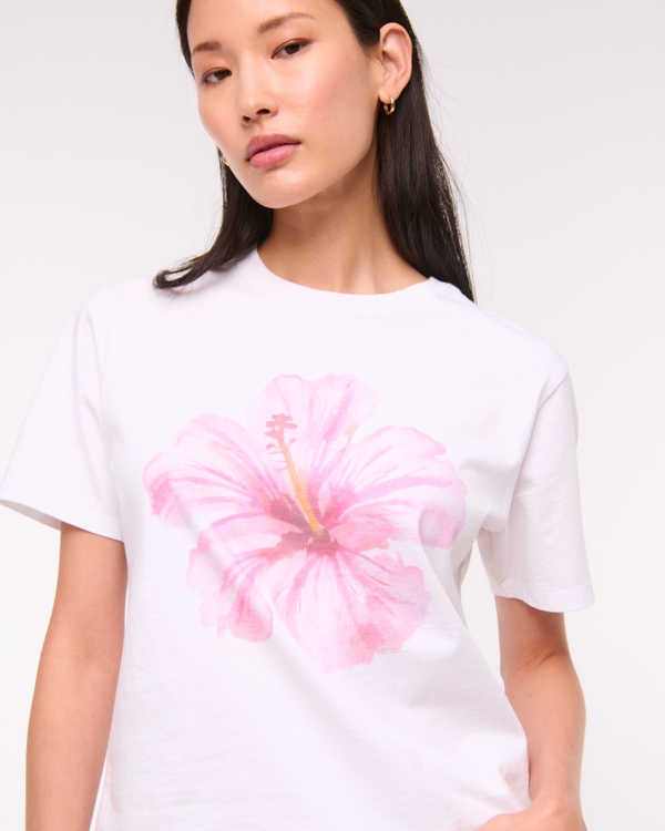 Short-Sleeve Hibiscus Graphic Relaxed Tee, White view 1
