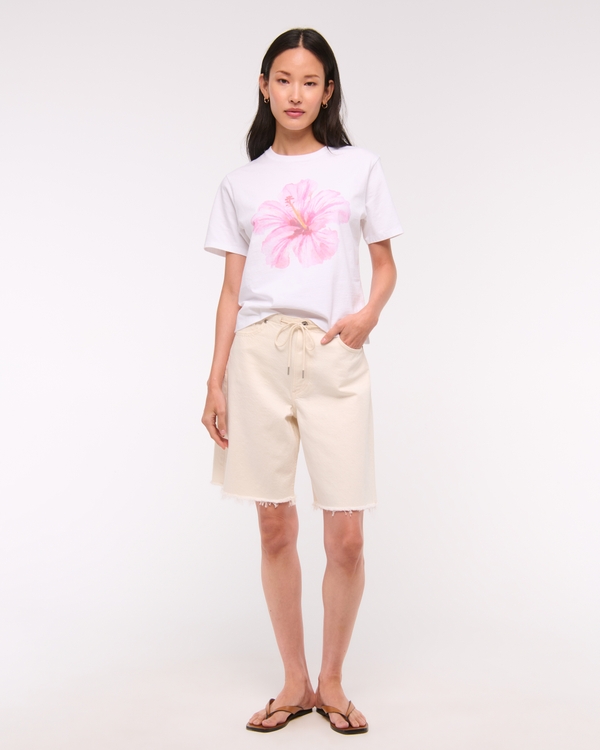 Short-Sleeve Hibiscus Graphic Relaxed Tee, White view 2