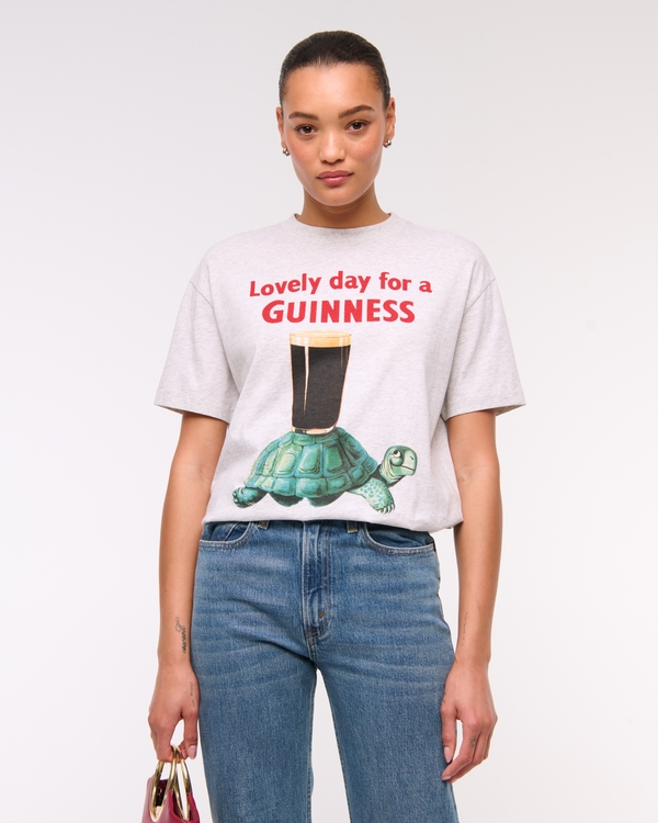 Oversized Guinness Graphic Tee, Light Gray view 1