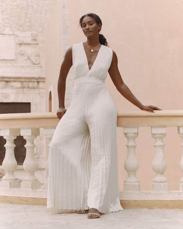 The A&F Giselle Pleated Jumpsuit, White view 1