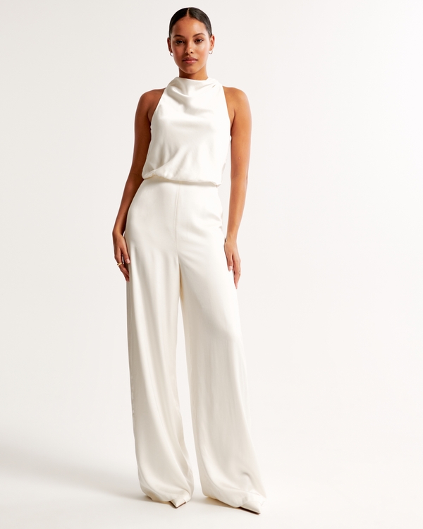 High-Neck Draped Jumpsuit, White view 2