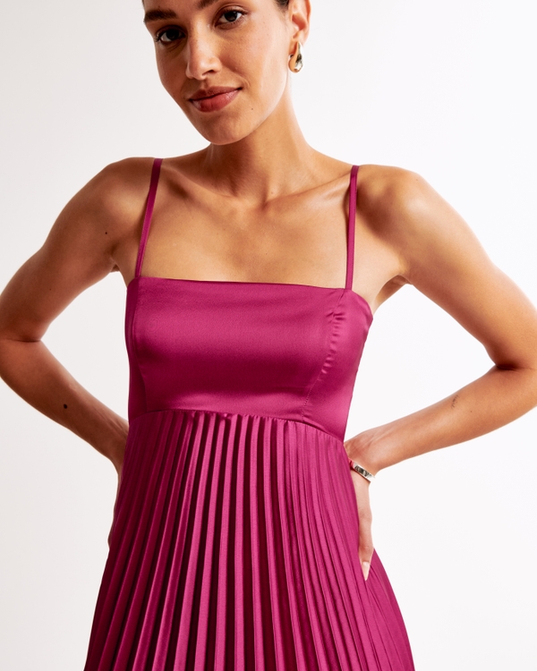 The A&F Giselle Clasp-Back Pleated Midi Dress, Berry view 2