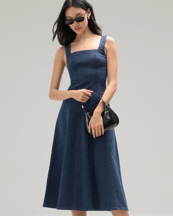 The A&F Mila Denim Midi Dress, Dark Denim view 1