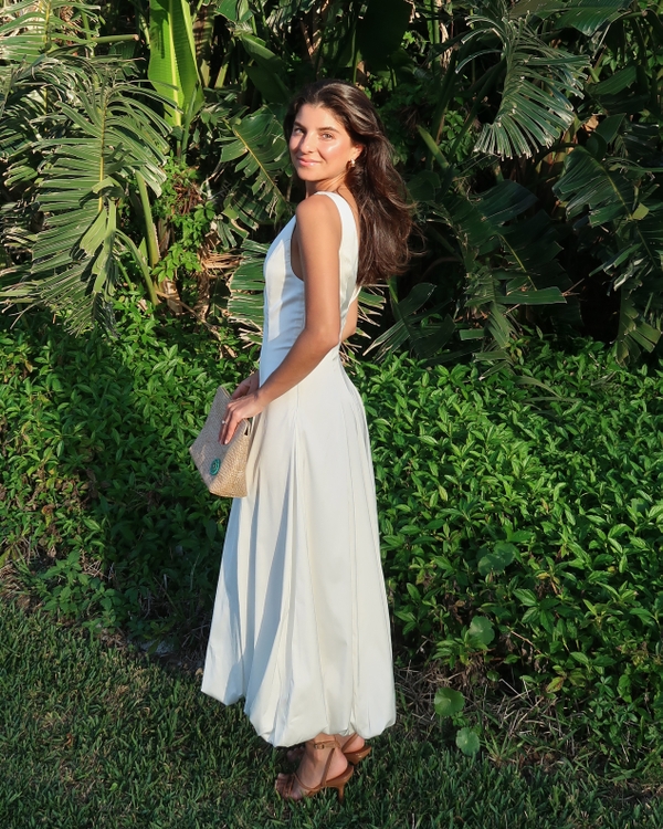 Plunge Bubble Hem Midi Dress, Pearl view 2