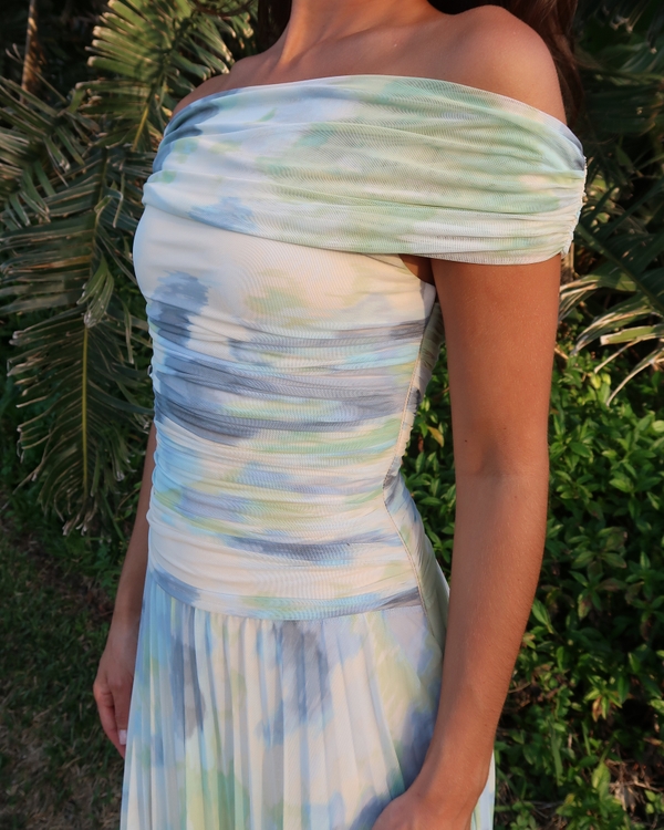The A&F Giselle Drop-Waist Mesh Maxi Dress, Blue Pattern view 2