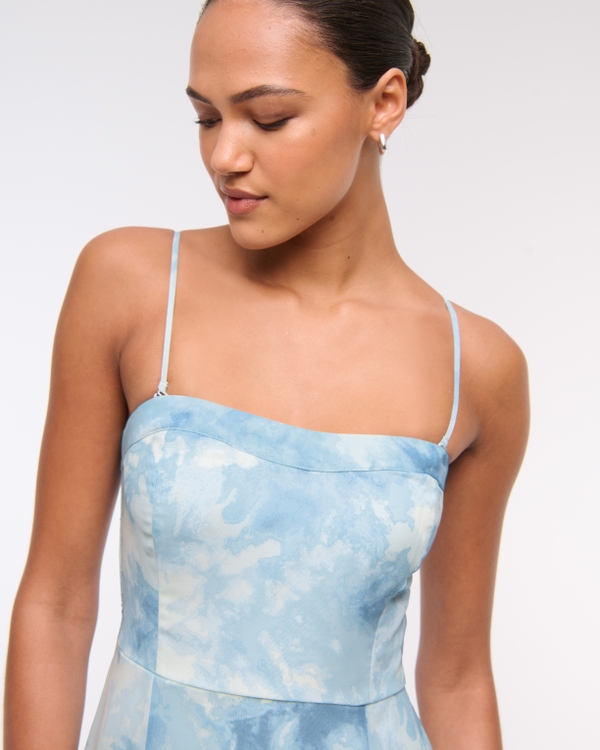 The A&F Camille Strapless Godet Midi Dress, Pale Aqua Pattern view 2