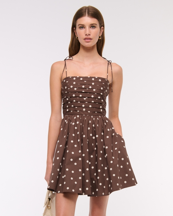 The A&F Emerson Tie-Strap Mini Dress, Brown Pattern view 1
