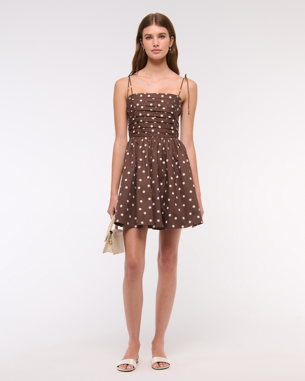 The A&F Emerson Tie-Strap Mini Dress, Brown Pattern view 2