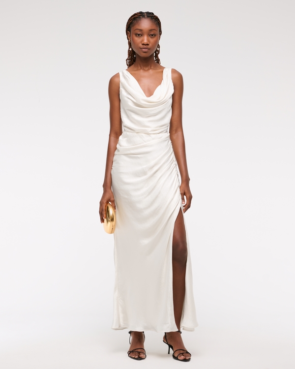 Cowl Neck Draped Maxi Dress, Pearl view 1