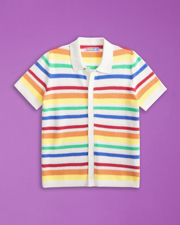 kids pride button-through sweater polo, Multicolor Stripe view 1