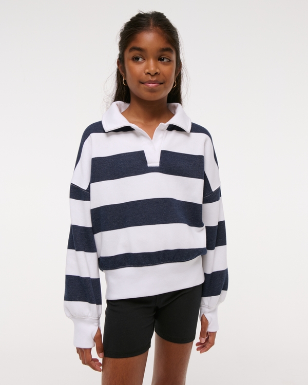 collared polo sweatshirt, Navy Stripe view 1